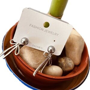 Korean Style Elegant Silver Bow Design Fashion Earrings 1.75"